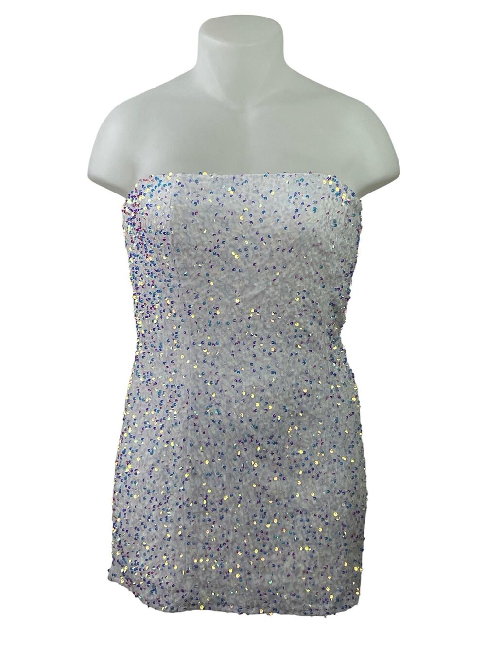 NEW Fashion Nova Kara White Sequin Strapless Tube Mini Bodycon Dress Size 1X